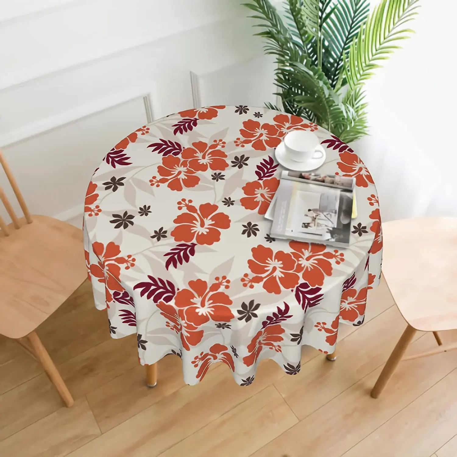 

Hibiscus Abstract Flower Round Table Cloth 60 in Summer Hawaiian Floral Blossom Washable Wrinkle Stain-Resistant Table Cover