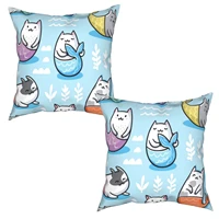 new 2 pack square pillowcase polyester hidden zipper cat and mermaid tale country style home bed sofa car on office use