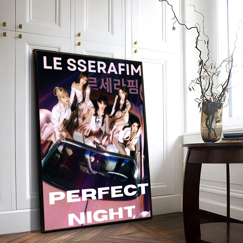 Kpop LE-SSERAFIM Girl Classic Anime Poster Waterproof Paper Sticker Coffee House Bar Room Wall Decor