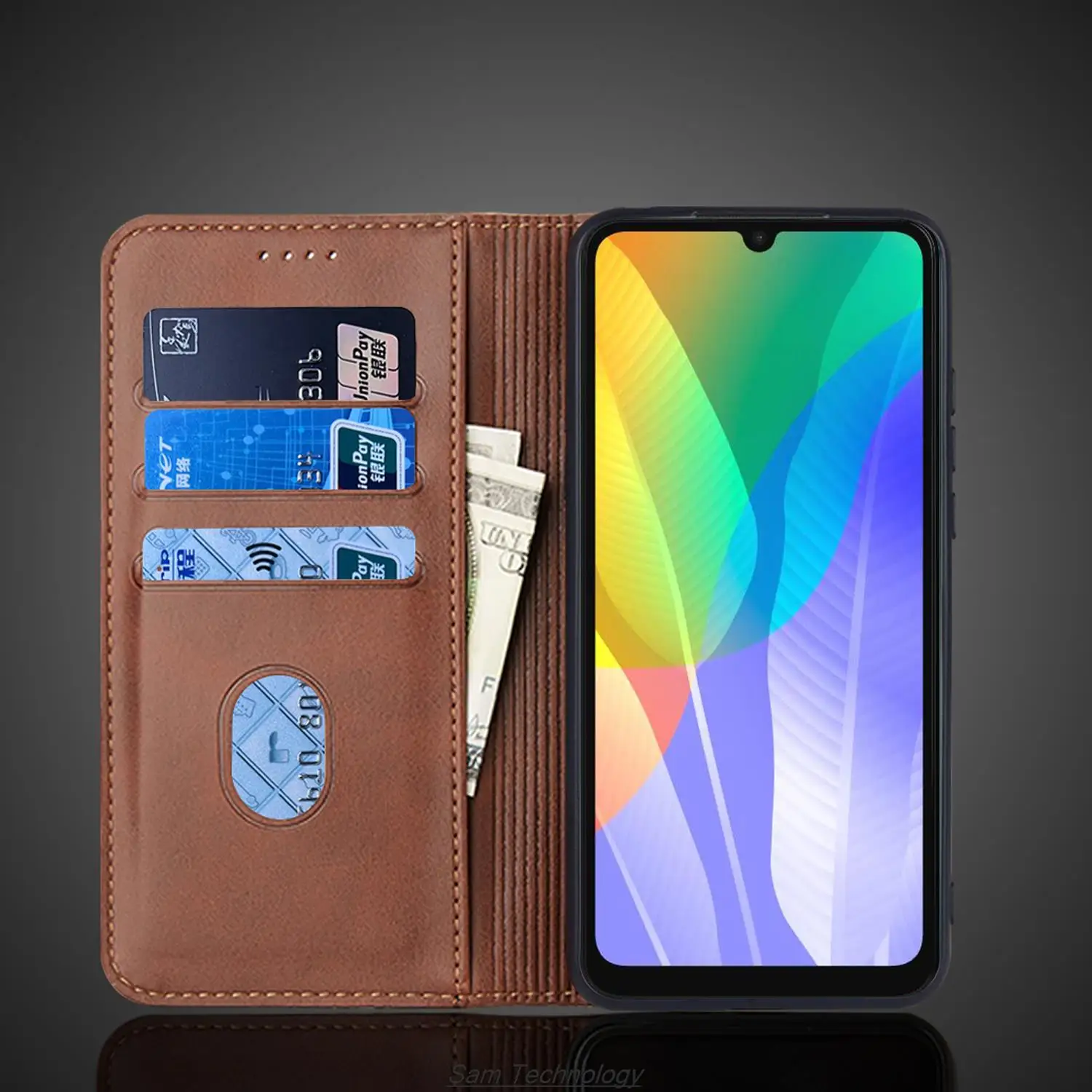 Магнитный кожаный чехол для Huawei Y6P женский флип-чехол телефона