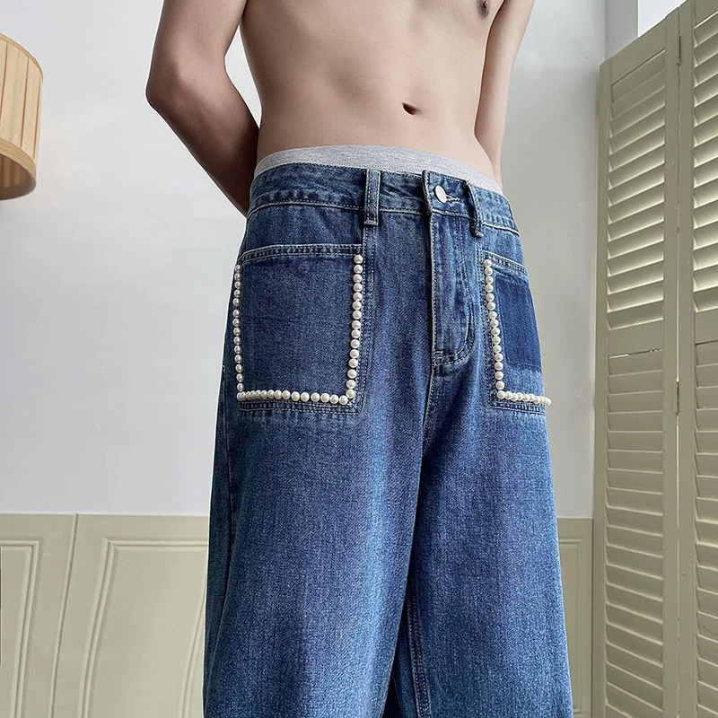 Blue Baggy Jeans Men Fashion Casual Wide Leg Jeans Men Streetwear Korean Style Loose Straight Denim Pants Mens Trousers S-XL