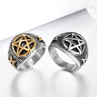 vintage men silver colorgold pentagram rings stainless steel pagan pentagram star ring for mne biker fashion jewelry gif
