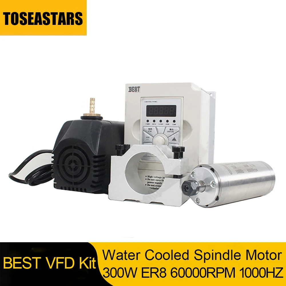 

Water Cooled Spindle Motor 300W ER8 60000rpm 1000HZ 220V AC 1.5kw BEST VFD Kit for CNC Engraving Router PVC PCB ABS Wood Plastic