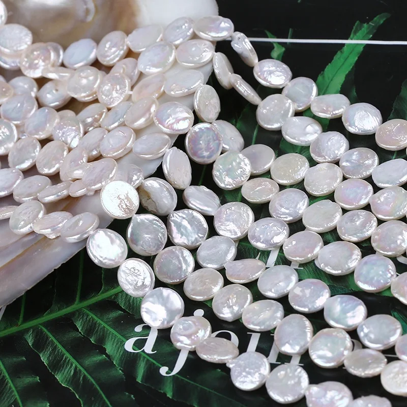 

10-11mm AA Genuine Fresh Water Real Cultured Coin Shape Natural Beads String Freshwater Pearls Strands