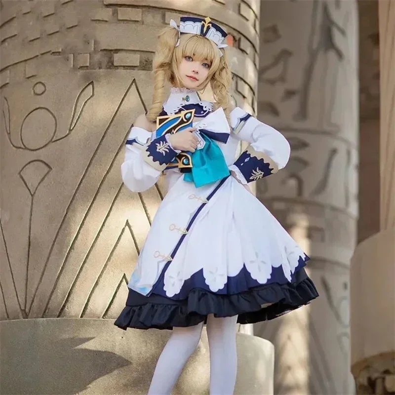 Game Genshin Impact Barbara Gunnhildr Cosplay Costume Wig Cute Maid Dress Women Halloween