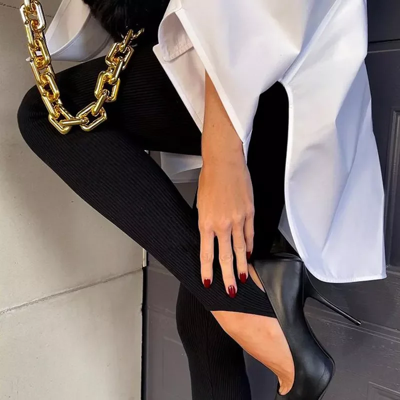 Beige Ribbed Knit Leggings Women High Waist Cotton Fitness Basic Pants Casual Spring New All-Match Female Skinny Leggings