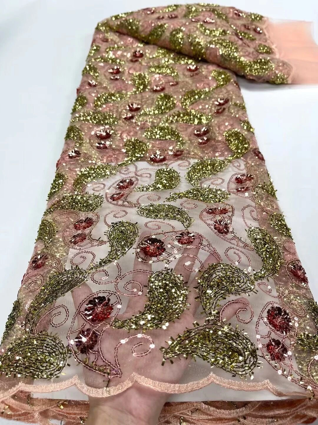 

2023 High Quality African Nigerian Lace Fabric Embroidery Tulle Pure Wedding Party Dress Guipure SequinsFor Sewing 5yards