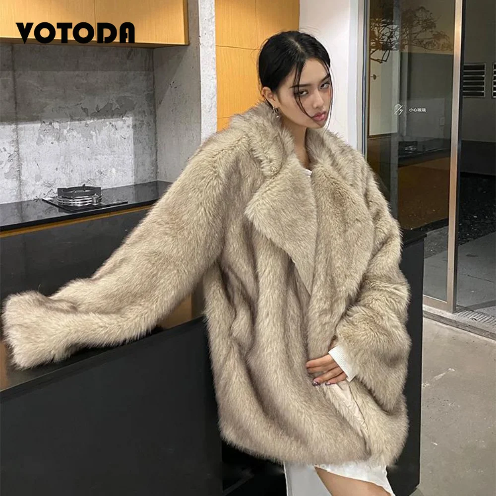 Winter Women Luxury Fur Coats Fluffy Furry Faux Mink Coat Loose Casual Turn-down Collar Jacket Fake Fox Fur Overcoat Outerwear