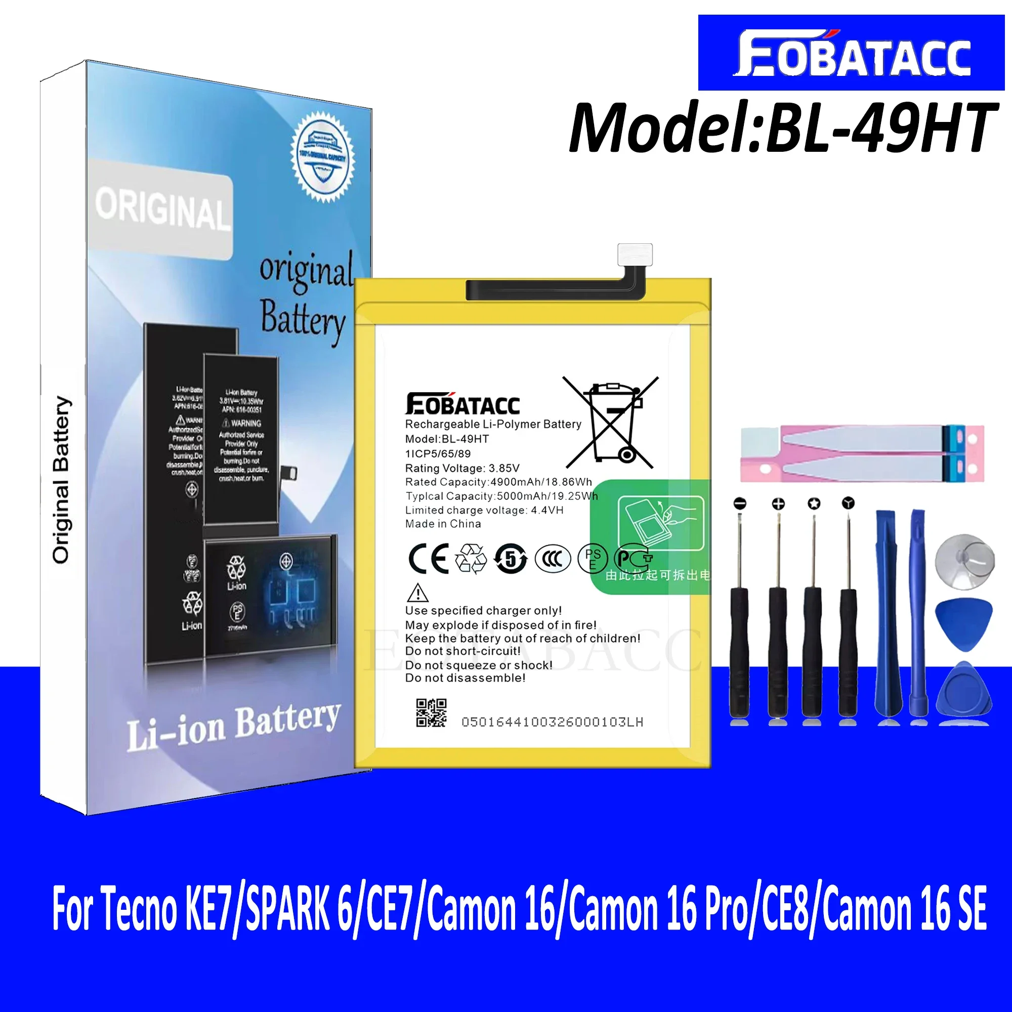 Совершенно новый сменный аккумулятор EOATABACC BL-49HT для Tecno KE7/SPARK 6/CE7/Camon 16/Camon 16 Pro/CE8/Camon