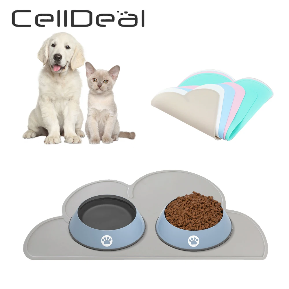 Pet Food Mat Silicone Waterproof Dog Feeding Bowl Pad Solid Color Cloud Placemat Cat Easy Washing Drinking Water Pets Supplies