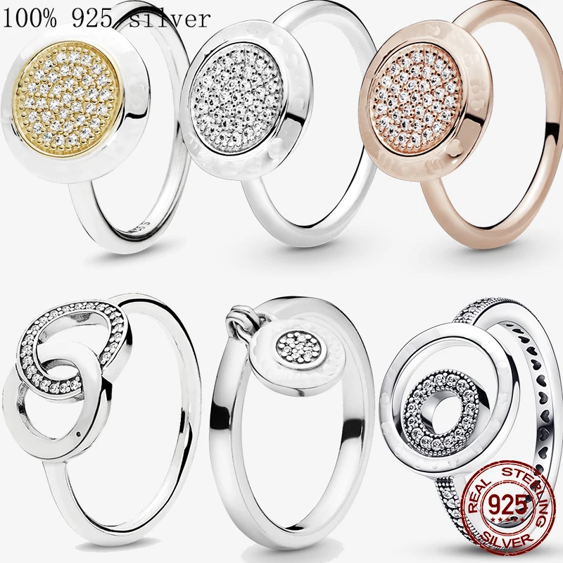 

New 925 Sterling Silver Popular Ring Two-tone Circles Reversible Elevated Heart Signature Thick Band Ring For Women Jewelry Gift