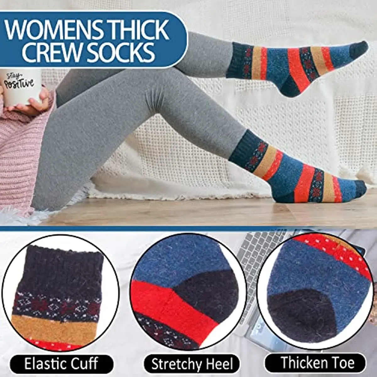 Womens Cotton Wool Hiking Socks Warm Thick Thermal Winter Boot Cozy Crew Cabin Ladies Soft Socks for Cold Weather Chinese Hosier