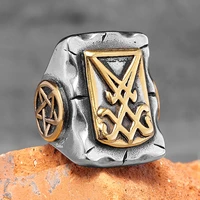 punk lucifer satan pentagram stainless steel mens rings retro gothic for male boyfriend biker jewelry creativity gift wholesale