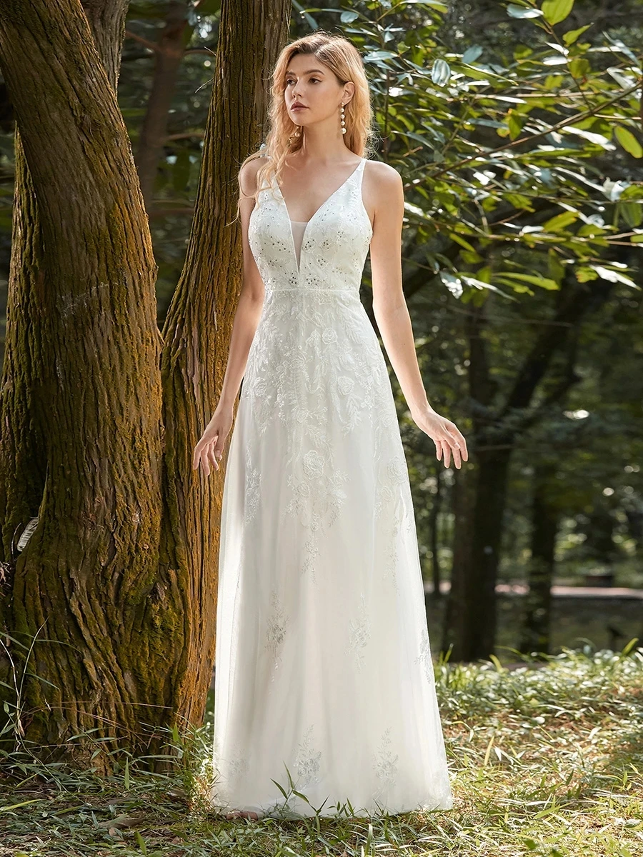 

Платье подружки невесты с цветочной вышивкой и V-образным вырезом, ТРАПЕЦИЕВИДНОЕ Тюлевое платье 2021, платья для свадьбы и встречи выпускник...