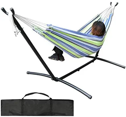 

Hammock with Space Saving Steel Stand (450 lb Capacity - Premium Carry Bag Included) - for para , Indoor and Outdoor (Red/Orange