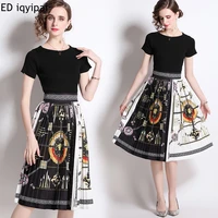 ed iqyipai women sets two piece set skirt sets sleeve top baroque pleated skirt two piece set cross knit top skirt sets