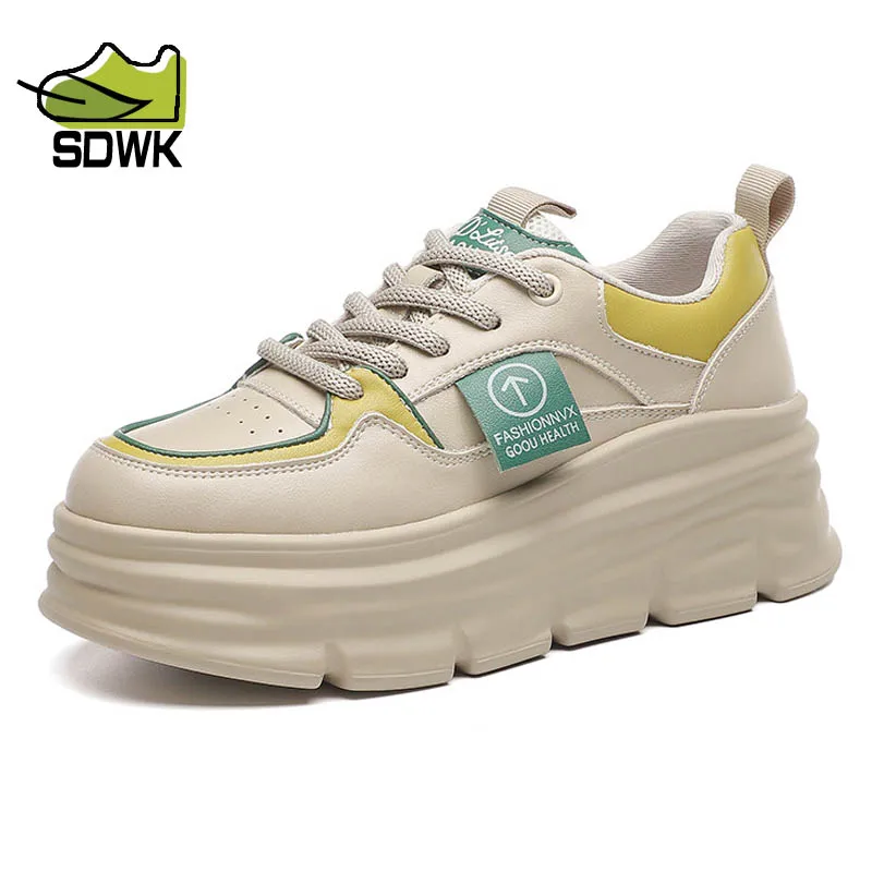 

SDWK 6cm Genuine Leather Women Platform Sneakers Spring Casual Vulcanized Shoes Ladies Thick Bottom Skate Shoes AD3685