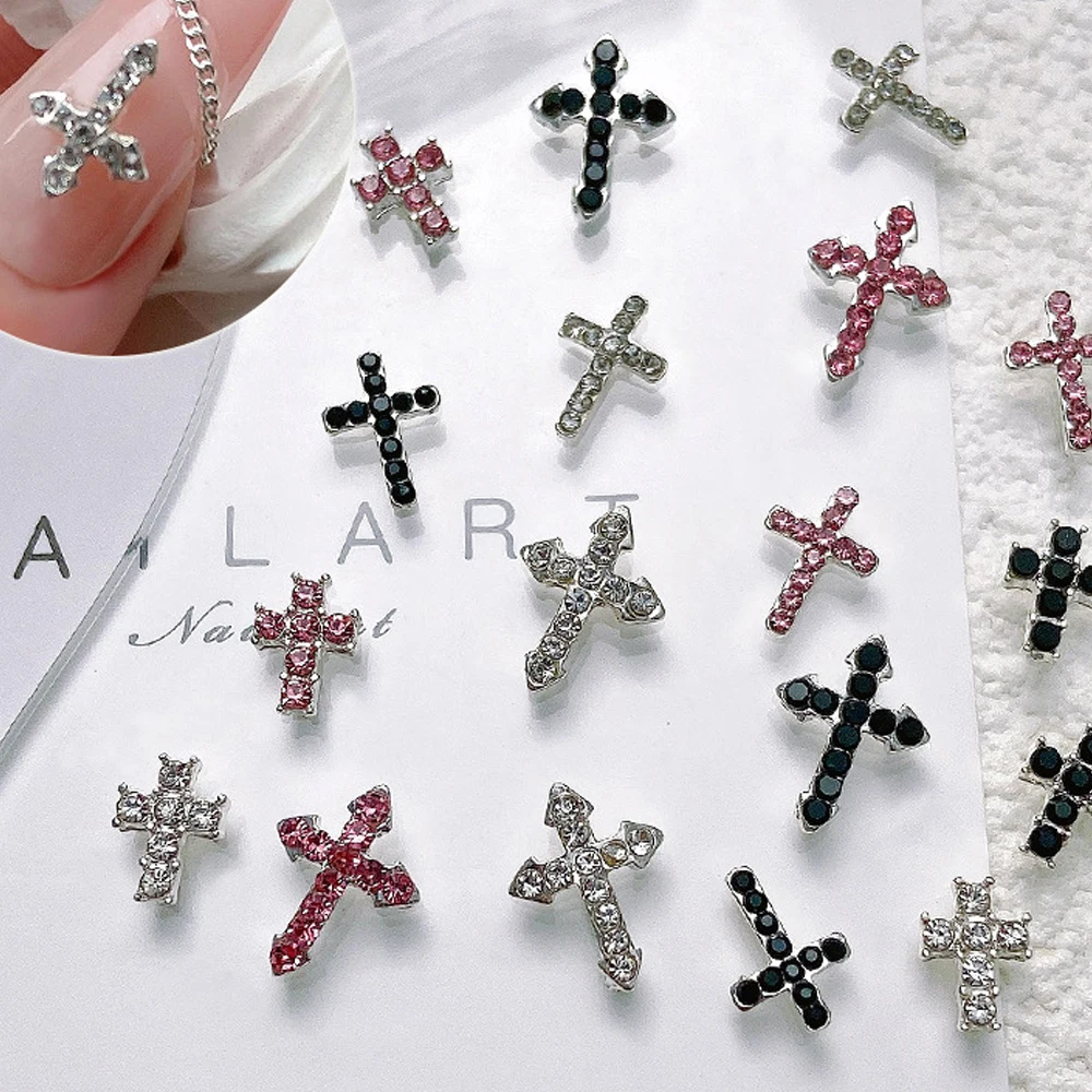 

Подвески крест для ногтей 10 шт. аксессуары для Хэллоуина винтажные розовые/черные/серебряные сверкающие полностью алмазные инкрустированные украшения для ногтей