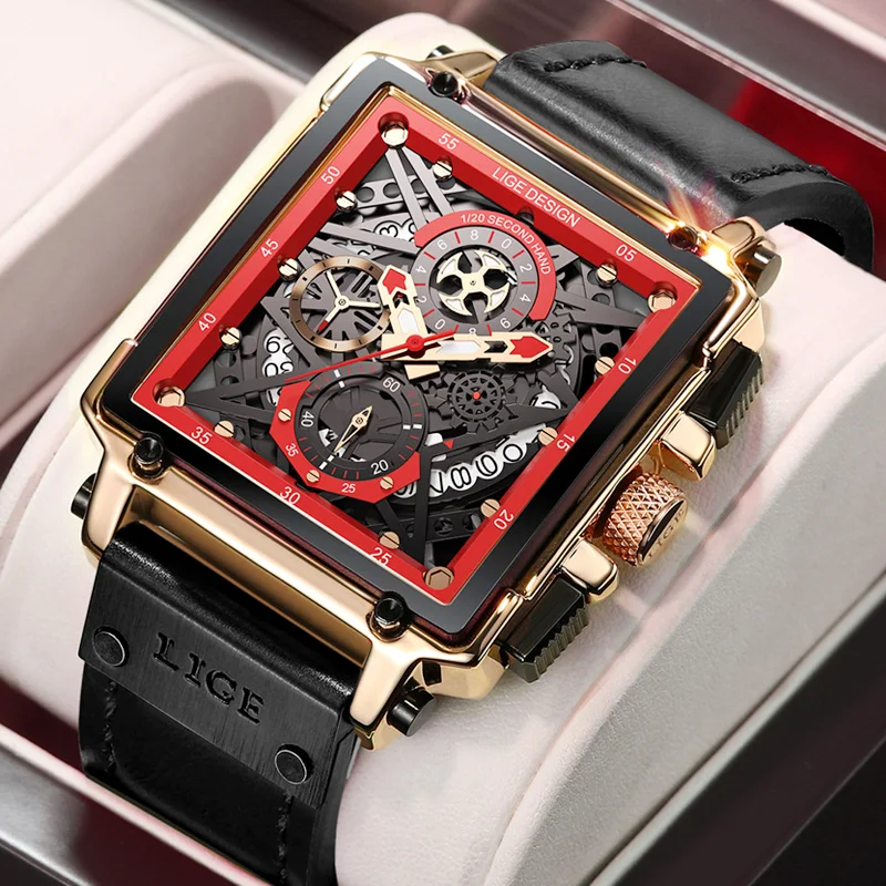 

LIGE Casual Sport Watches for Men Black Top Brand Luxury Military Leather Wrist Watch Man Clock Fashion Chronograph Wristwatch