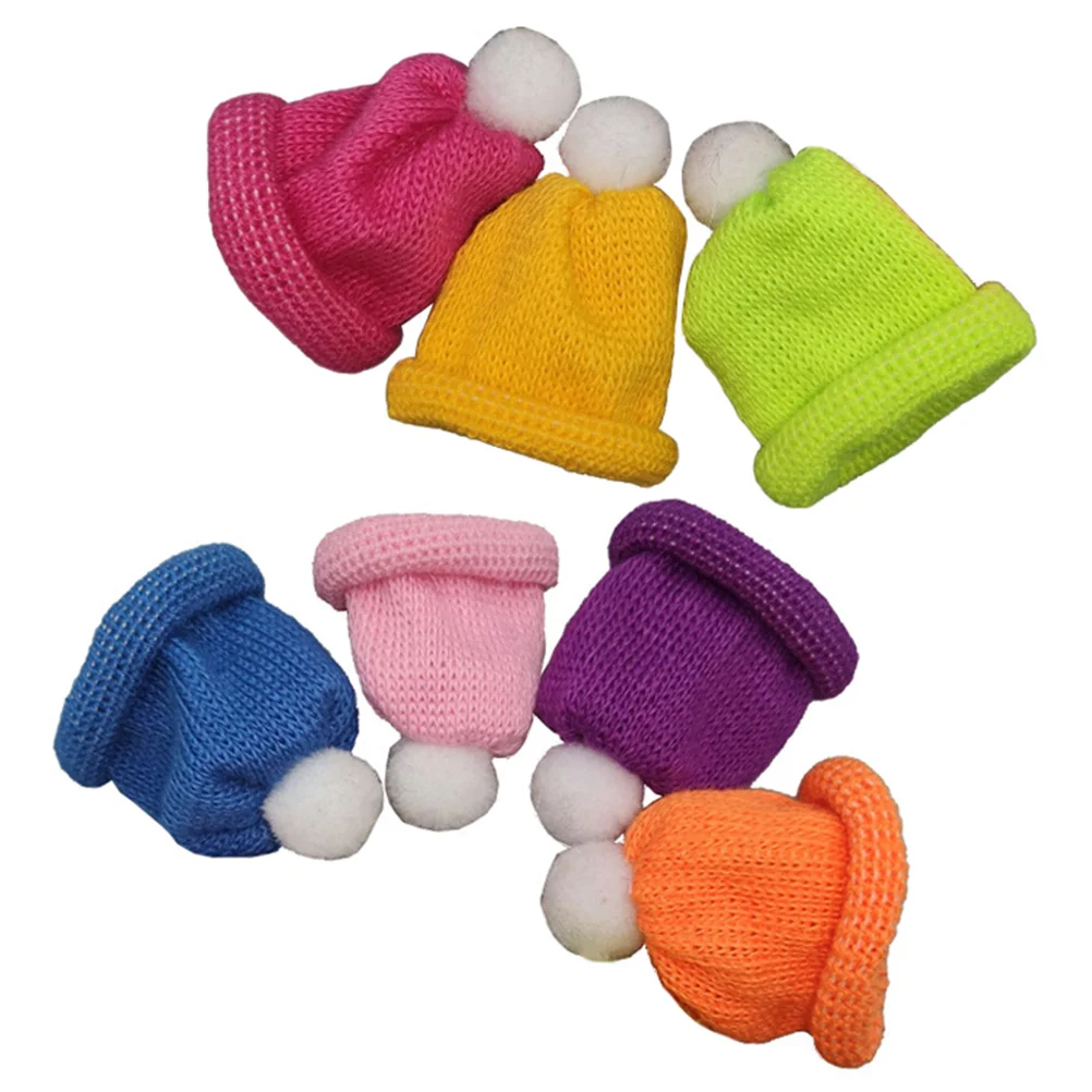 

7 Pcs Miniture Decoration Bottle Christmas Props Ornaments Cap 5.5*4.5cm Decorations Decorative Caps Wool Hats