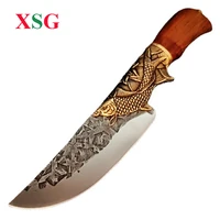 xsg 5 5 inch outdoor hunting boning machete knife camping viking knife handmade forged copper lotus fish sharp chef meat cleaver