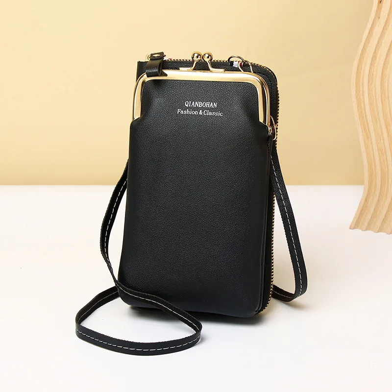 2023 Women Wallet Solid Color Leather Shoulder Straps Shoulder Bag Mobile Phone Big Card Holders Wallet Handbag Pockets Girls