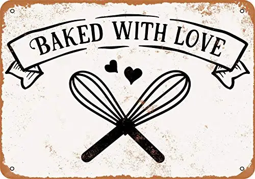 

Metal Sign - Baked with Love Whisks - Vintage Look Wall Decor for Cafe Bar Pub Home Beer Decoration Crafts