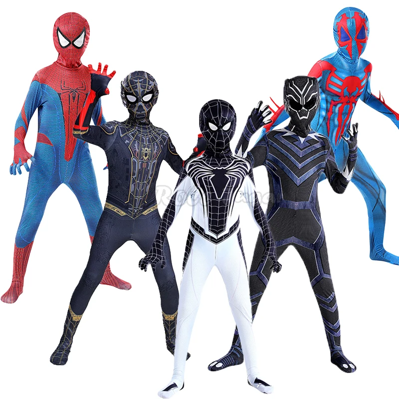 New Black Panther Spider Man No Way Home Cosplay Costume Zentai Spiderman Costume Superhero Bodysuit Spandex Suit for Kids Adult
