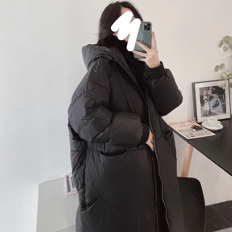 New Down Jacket Winter White Duck Down Hundred Loose Lightweight Big Pockets Ladies Long Thickening Warm Down Jacket Jacket