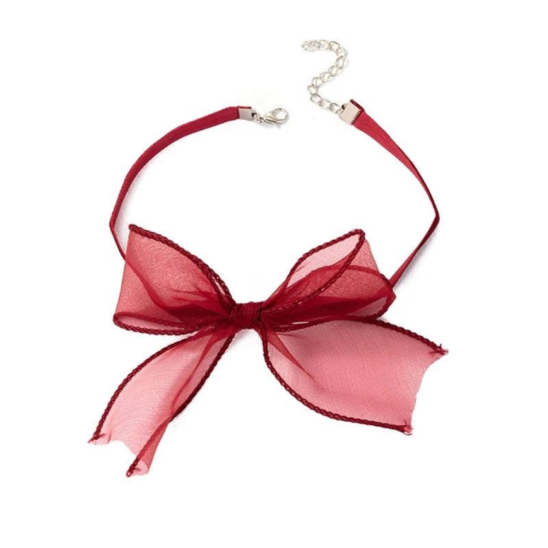 

Sexy Simple Red Fabric Flower Bowknot Long Ribbon Choker Necklaces Neckband Clavicle Chain Chocker Party Gift