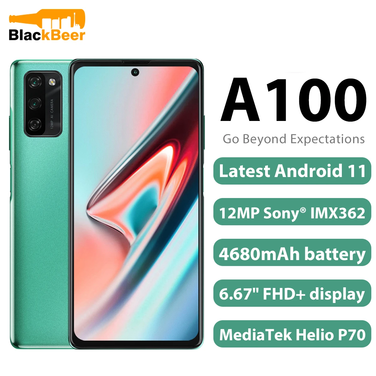 

Blackview A100 Android 11 смартфон 6 ГБ + 128 Гб Helio P70 6,67 "4680 мАч мобильный телефон NFC Cellura 4G LTE мобильный телефон с быстрой зарядкой
