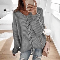 simple solid colors knitted sweater autumn winter women v neck long sleeve pullovers loose casual warm tops plus size streetwear