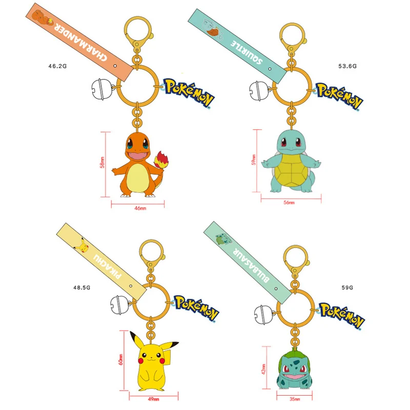 

Pokemon Pikachu Bulbasaur Squirtle Key Chain Charmander Psyduck Jigglypuff Cartoon Animal Doll Key Ring Accessory Pendant Gift