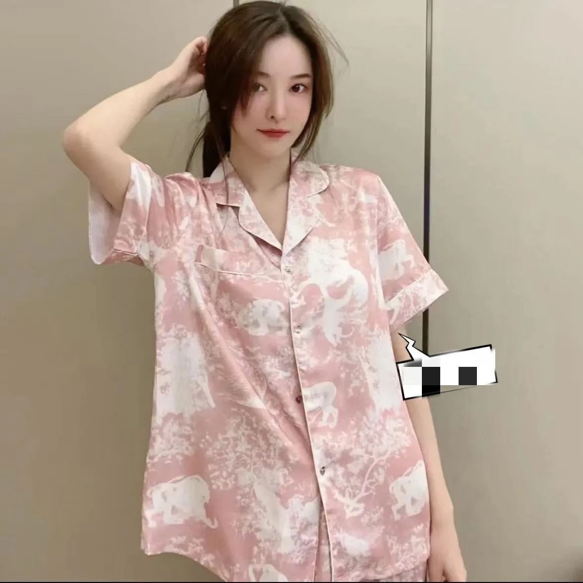 Ice silk pajamas ladies silk homewear spot silk sleepwear set  women pajamas