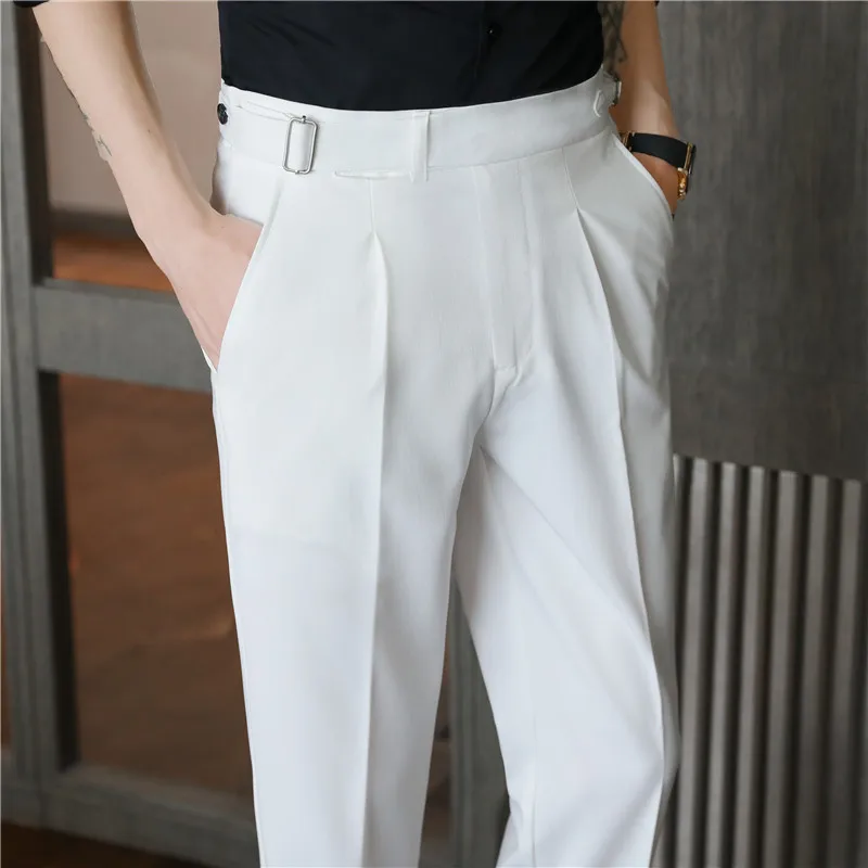 

Брюки мужские деловые облегающие, стильные штаны в Корейском стиле, Повседневная Уличная одежда для офиса, белый и черный цвета, 29-36