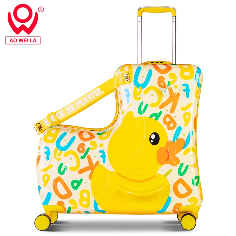 AO WEI LA Travel Ride on Suitcase for Kids PC Luggage Suitcase with Wheels Rolling Trolley Case Fits to Kid 1-12 Years Old 20 24