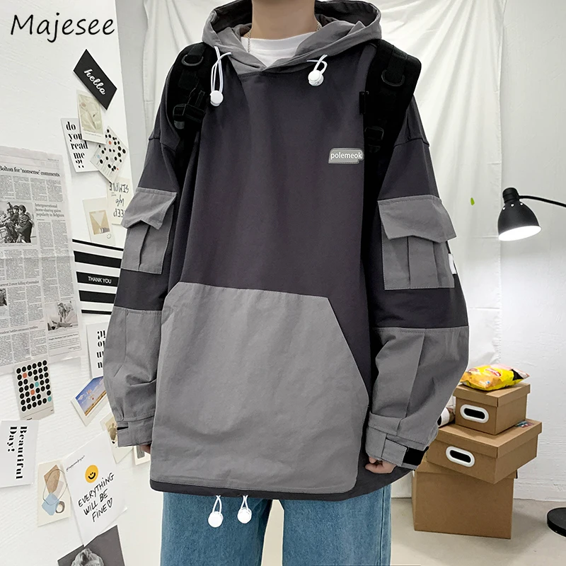 

Bomber Jackets Men Spring Autumn Patchwork Cargo Trendy Loose Casual All-match Handsome Hooded Pockets Tactical Cazadora Hombre