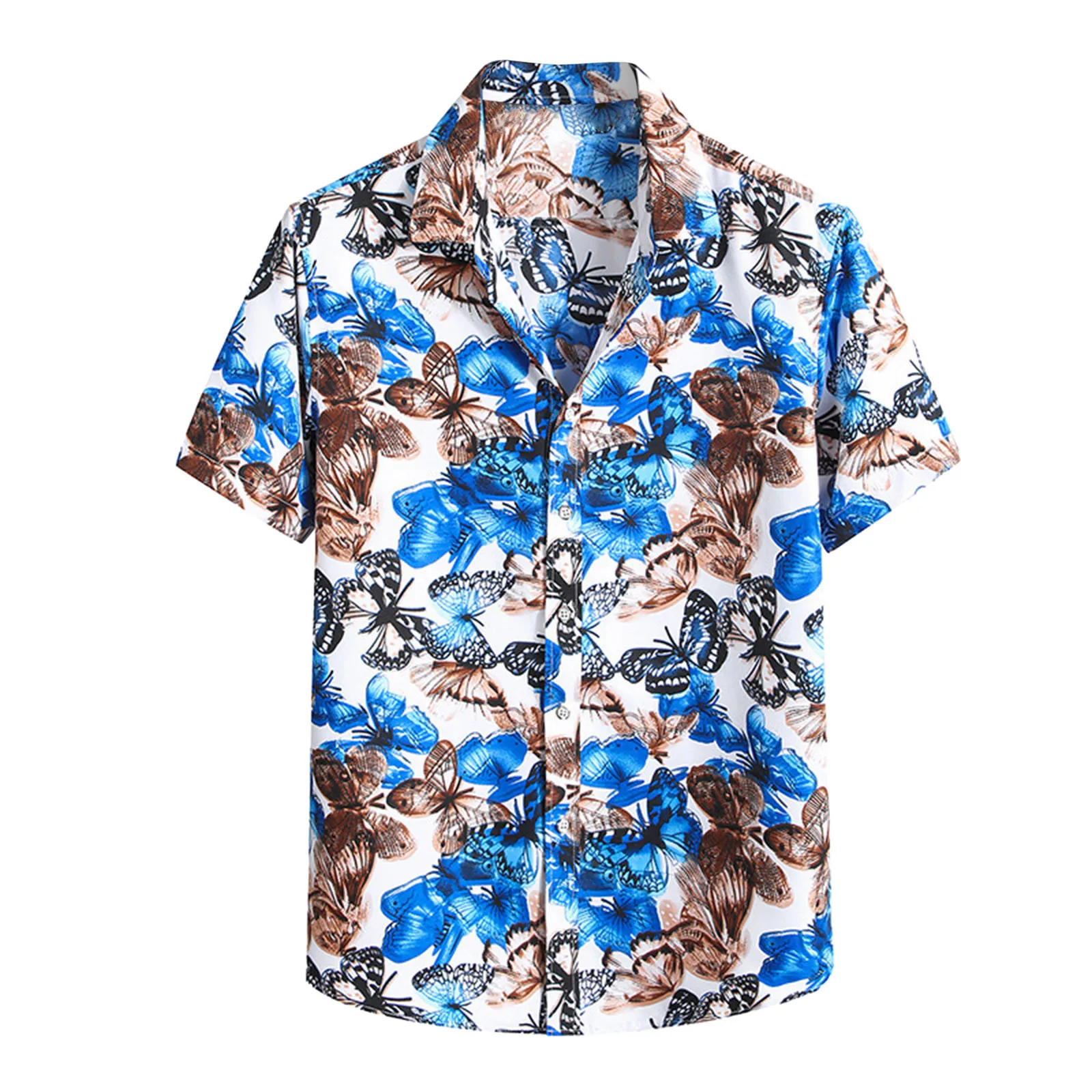 

Men Summer Hawaii Large Size Lapel Printed Turndown Collar Casual Loose Short Sleeved Shirts Beach Blouse High Quality In Stock