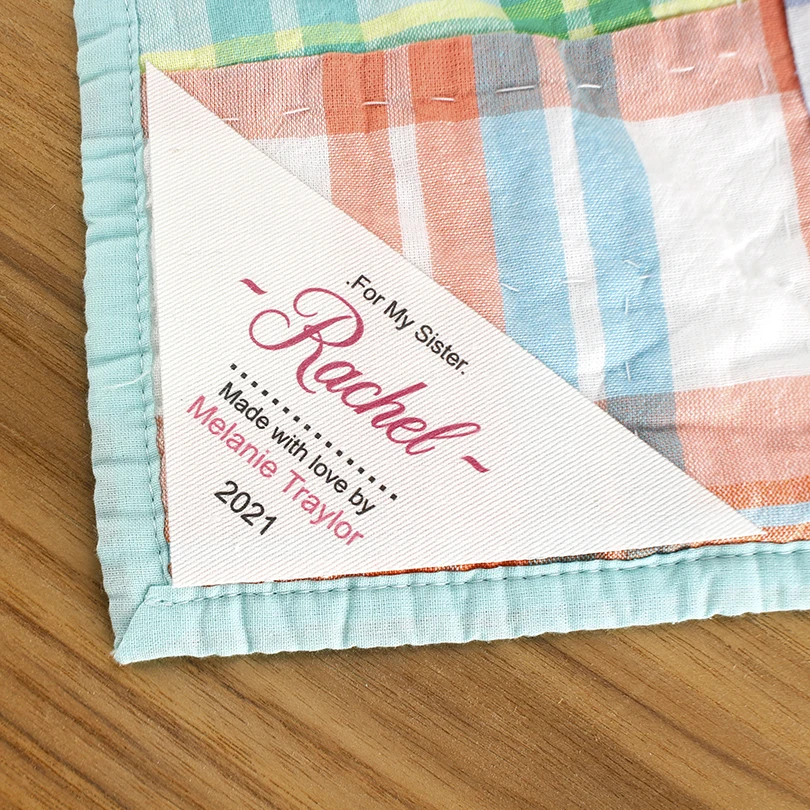 

Sewing Labels, Iron On Labels, Large Triangle Quilt Label, Personalized Labels, Set of 12, made with love, gifts (TB3607)
