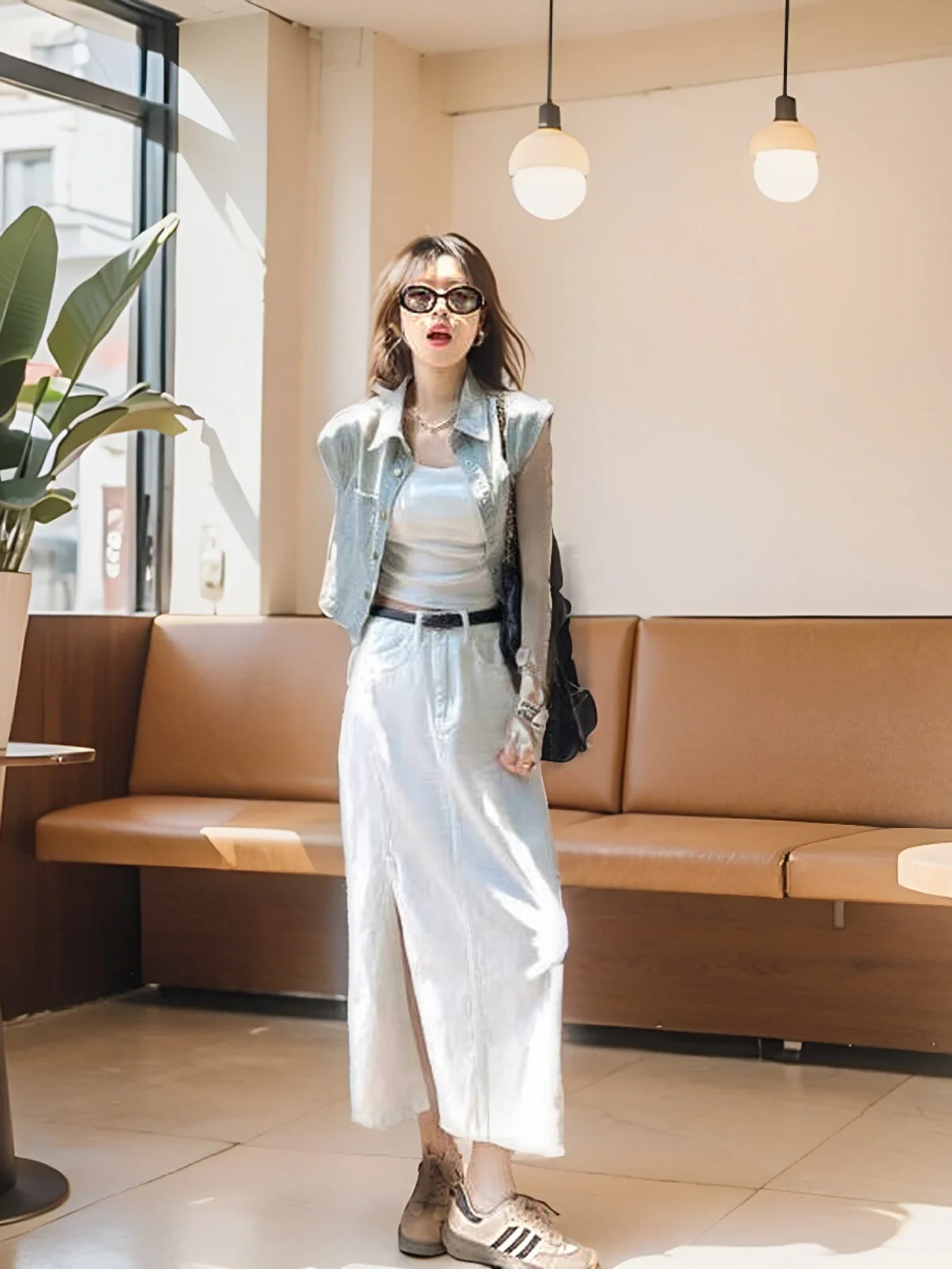 Корейская серия рубашка из джинсовой ткани с отложным воротником и длинными