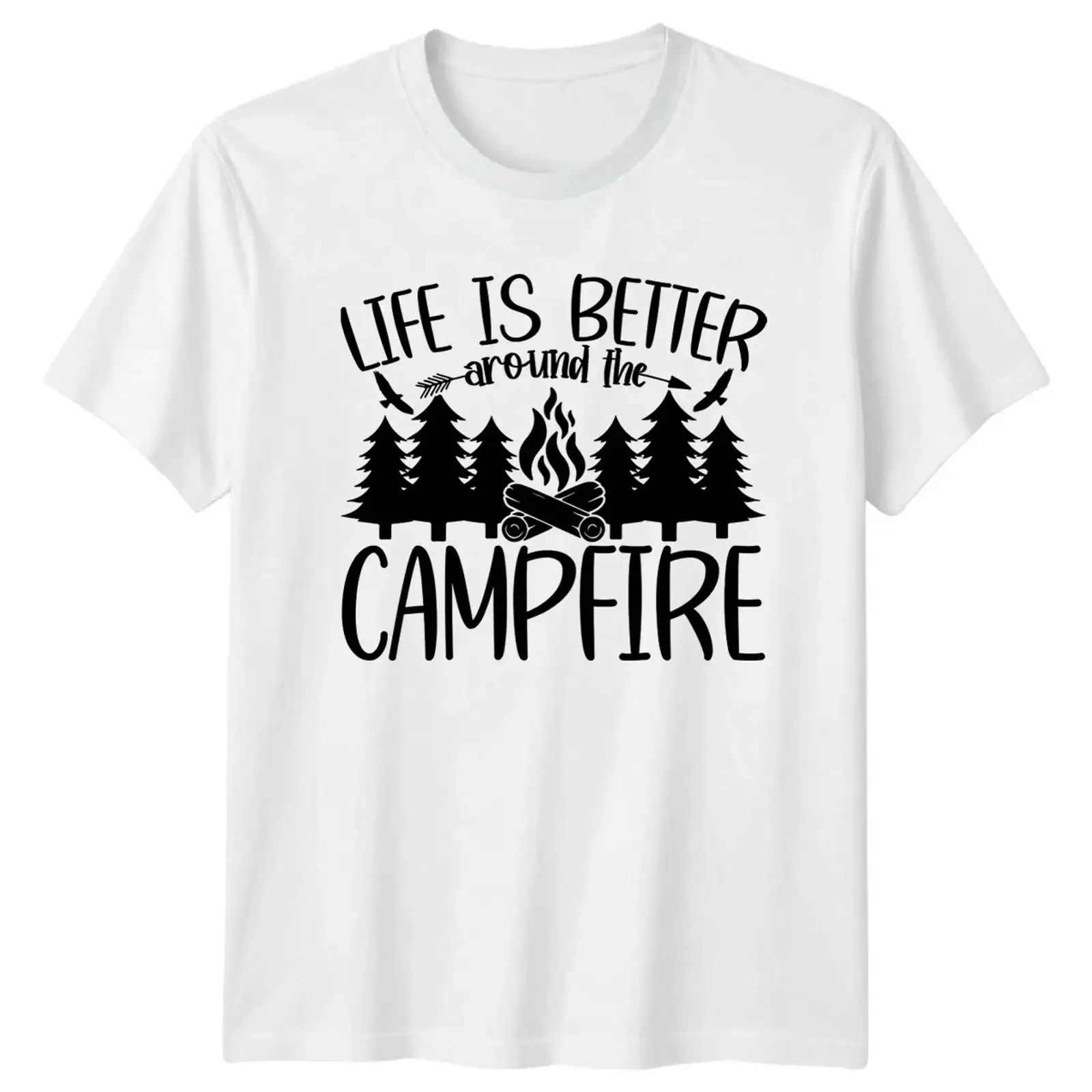Фото Футболка Life Is Better Around The T-Shirt Lagerfeuer Camping, винтажная, стильная, дизайнерская одежда, подарок для него и для нее №1