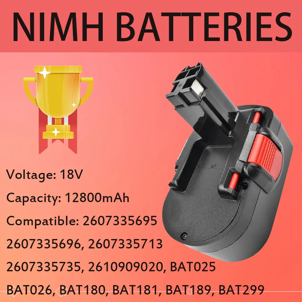 

Replacement 18V 12800mAh NiMH Battery for Bosch BAT160 BAT180 BAT181 BAT189 BAT025 BAT026 BAT299 Lawn Mower Battery
