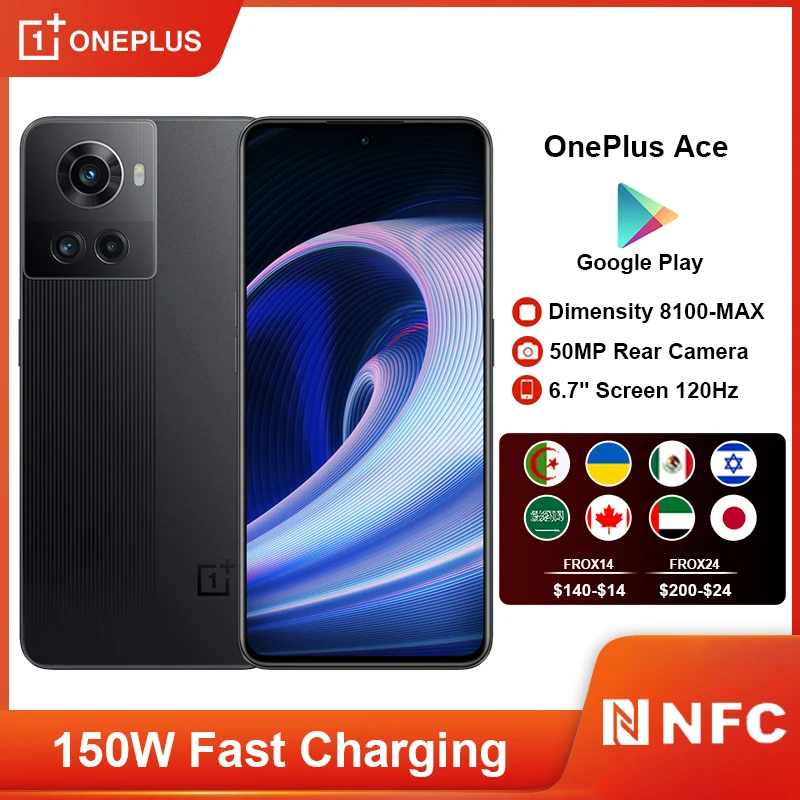 Global Rom Oneplus Ace 5G Mobile phone 6.7 Inch Amoled 120Hz Dimensity 8100 Octa Core Android 12 150W flash Lading Nfc