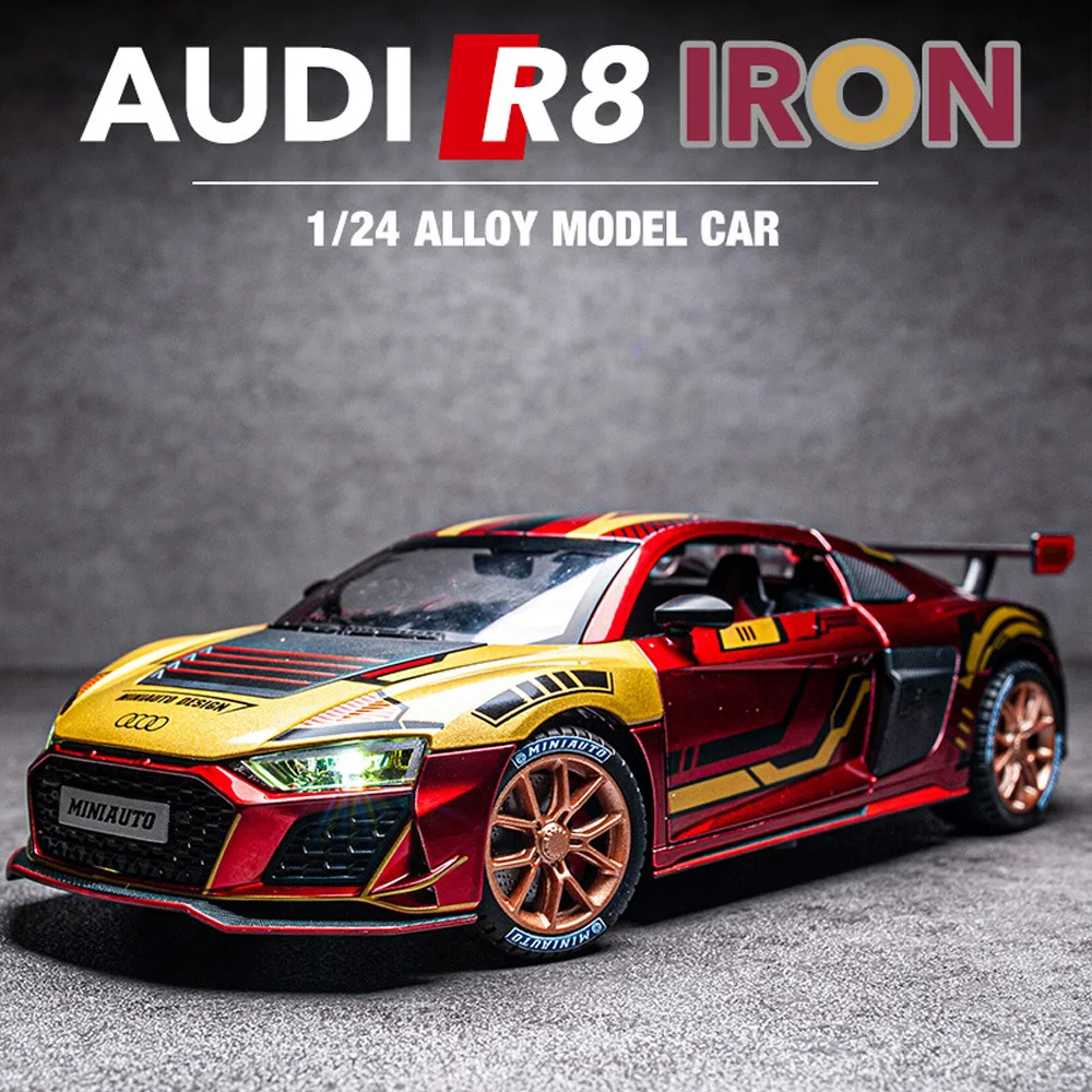 

1/24 R8 Alloy Car Model Simulation Doors Can Open Die-Cast Wheel Steering Sound And Light Children'S Toys Boys Collectibles