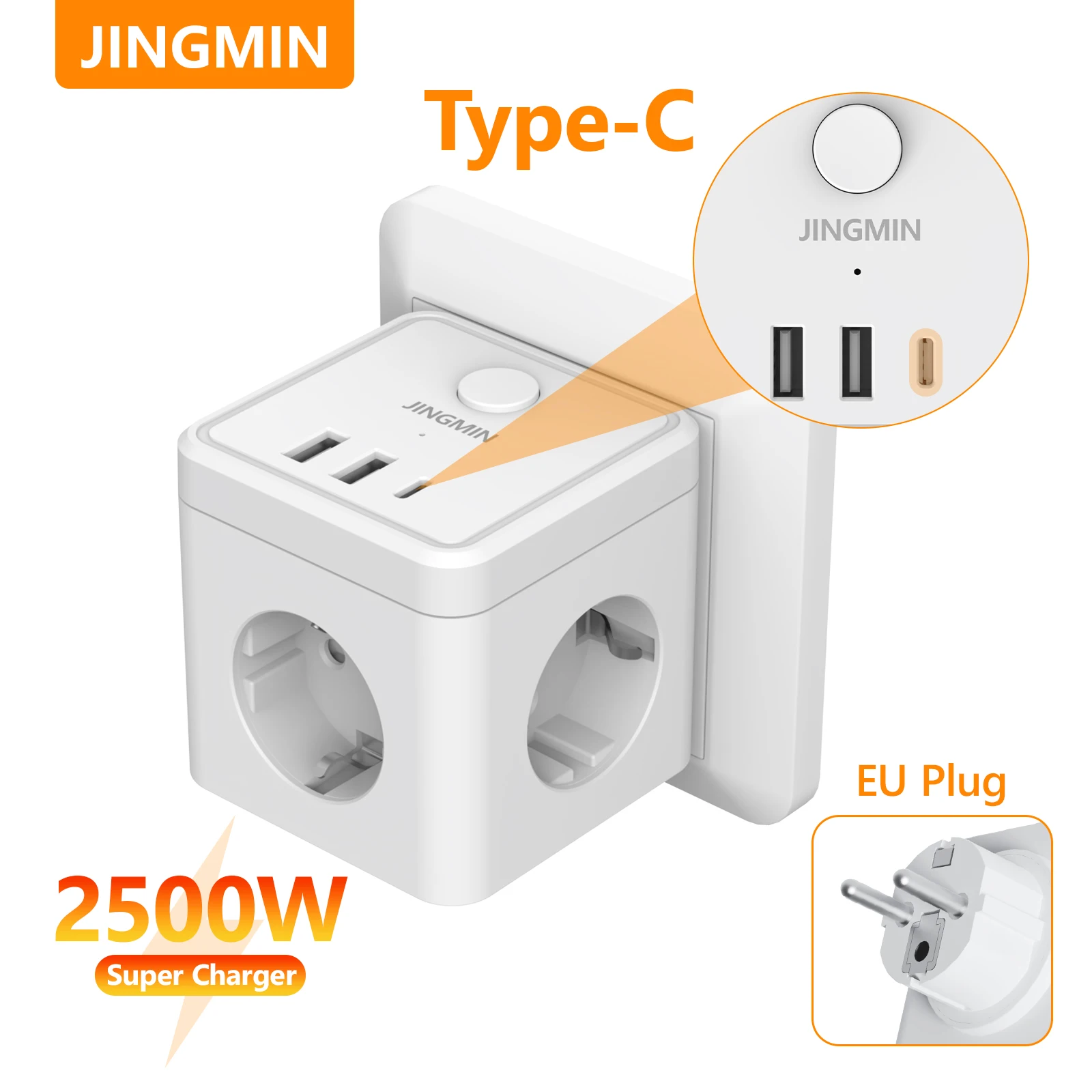 

Удлинитель JINGMIN 6-в-1 с переключателем