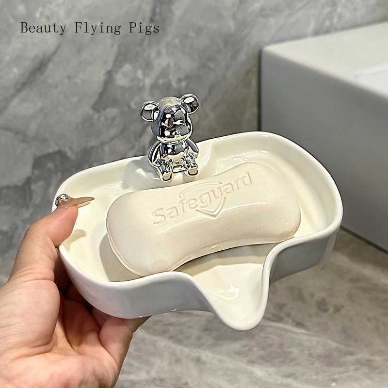 

Creative ceramic soap box Household bathroom countertop Soap box storage rack soap dish drain tray Gift Bathroom accessories