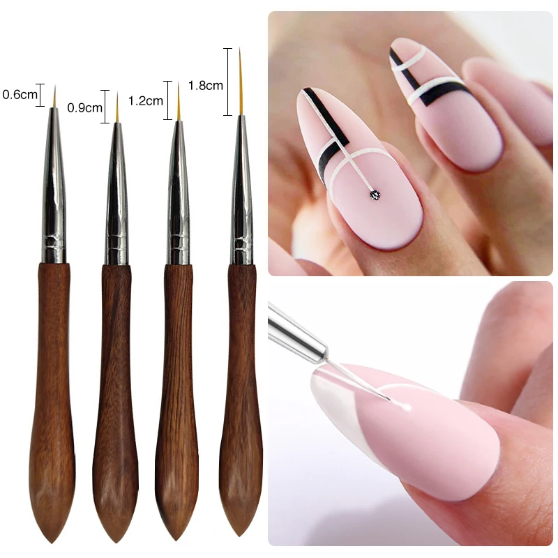 

1Pc Wooden Handle Nail Art Brush Liner Painting Drawing Pen French Stripe UV Gel Artificial Extension Nail Art Manicure Tools