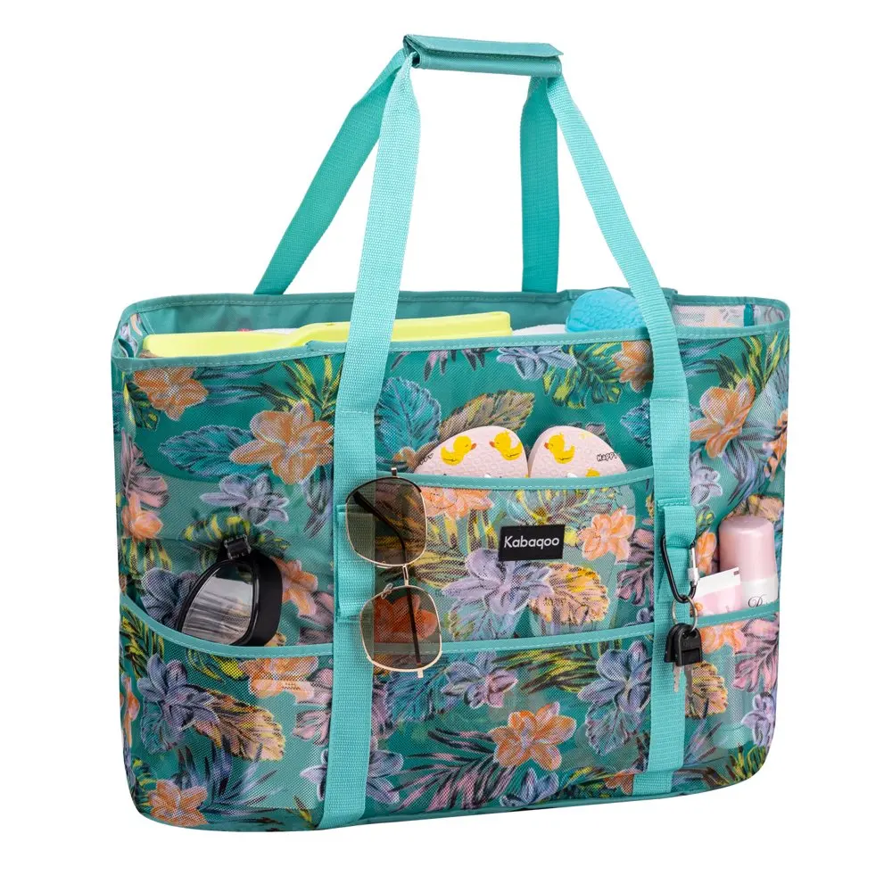 

Flower Extra Large Beach Bag Shop Grocery Bag Picnic Mesh Tote Bag with Zipper and Pocket