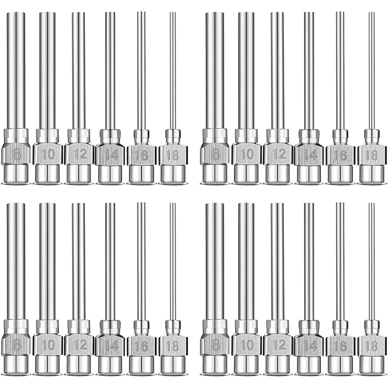 

24 Pieces Dispensing Needle 1 Inch Stainless Steel Blunt Tip Luer Lock Blunt Needles (8,10,12,14,16,18Gauge)