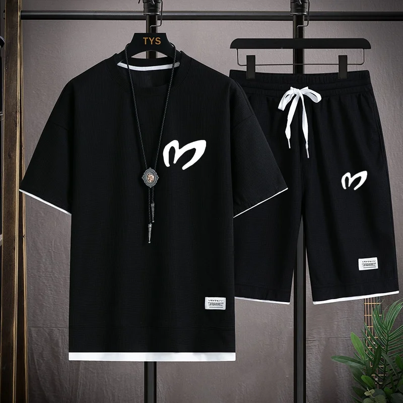 Summer New Men and Women 2-Piece T-shirt +Shorts Sportswear Fashion Printing Loose Harajuku Style Street Apparel Casual Golf Set